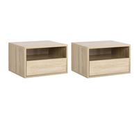 HOMCOM Ensemble de 2 tables de nuit fixées au mur - Ensemble de 2 tables de nuit - Tiroir coulissant, niche, plateau - Panneau de particules imitation chêne clair
