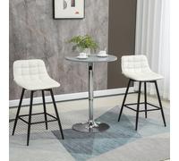 HOMCOM Ensemble de 2 Tabourets de Bar avec Dossier et Repose-Pieds de Style Nordique en Métal et Velours, couleur Crème, 45x47x84 cm