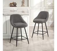HOMCOM Ensemble de 2 tabourets de bar avec revêtement en tissu côtelé et pieds en acier, chaises rembourrées pour îlot de cuisine, salle à manger, Gris