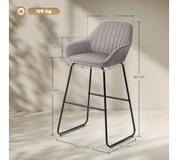 HOMCOM Ensemble de 2 Tabourets de Bar, Tabouret de Bar avec Revêtement en Tissu et Rembourrage en Mousse, Tabouret Rembourré avec Pieds en Métal, Gris