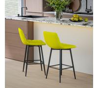 HOMCOM Ensemble de 2 Tabourets de Cuisine de Style Nordique en Tissu Effet Velours et Métal, 45x47x84 cm, Jaune