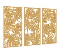 HOMCOM Ensemble de 3 Décorations Murales en Bois 3D, 40 x 80 cm, Feuilles Tropicales, Effet Bois Naturel