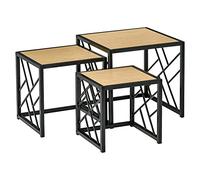 HOMCOM Ensemble de 3 tables basses gigognes tables d'appoint de tables de chevet encastrables panneaux particules métal bois naturel noir