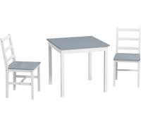 HOMCOM Ensemble de 3 tables, table de salle à manger avec 2 chaises, ensemble de table de cuisine pour 2 personnes, ensemble de salle à manger, ensemble de table pour cuisine, salon, pin, gris+blanc