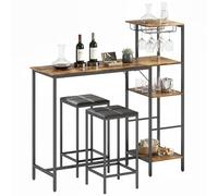 HOMCOM Ensemble de 3 tabourets de bar et tabourets, table de salle à manger avec étagères à 4 niveaux et porte-lunettes, 2 tabourets de bar en cuir synthétique avec repose-pieds pour cuisine, salle à