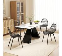 HOMCOM Ensemble de 4 Chaises de Salle à Manger Modernes avec Dossier Perforé en Plastique et Pieds en Métal, Noir