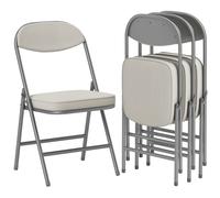 HOMCOM Ensemble de 4 chaises pliantes rembourrées, Chaises pliantes en velours, dossier, cadre métallique, crème