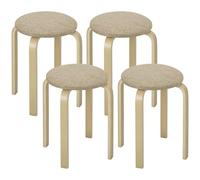 HOMCOM Ensemble de 4 tabourets empilables pour la Cuisine et Le Salon, tabourets rembourrés avec Housse en Tissu de Lin et Pieds en Bois, Kaki