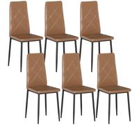 HOMCOM Ensemble de 6 chaises de salle à manger modernes avec dossier haut en simili cuir et acier, 41x50x97 cm, marron