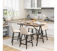 HOMCOM Ensemble de bar 5 pièces, table et 4 chaises, bouton capitonné, rembourrage épais, aspect lin, beige