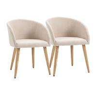 Homcom Chaises De Visiteur Design Scandinave - Lot De 2 Chaises - Pieds Inclinés Effilés Bois Caoutchouc - Assise Dossier Accoudoirs Ergonomiques Aspect Lin Beige Beige