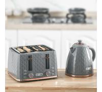 HOMCOM Ensemble de Cuisine 2-en-1, Grille-Pain et Bouilloire, Plusieurs Options, 1,7 L, 4 Tranches de Pain Simultanément, Plastique, Gris