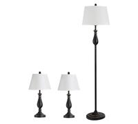 HOMCOM Ensemble de lampes 3 pièces 2 lampes de table(ø30 x 62H cm) + 1 lampe sur pied(ø38 x 158H cm) Vintage, Noir+Blanc, Métal, PS, Polyester, Coton, Douille de lampe E27