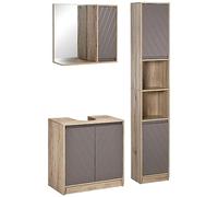 HOMCOM Ensemble de Meuble sous lavabo Salle de Bain Bois Chêne Clair Gris