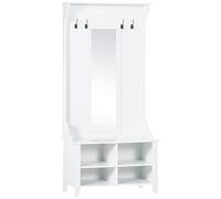 HOMCOM Ensemble de Meubles de Couloir à Chaussures, Meuble de Rangement, Miroir, Porte-Manteaux, étagères avec 4 Crochets Blanc