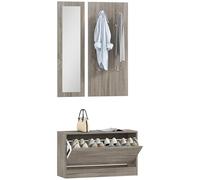 HOMCOM Ensemble de Meubles d'entrée 3 pièces avec Banc à Chaussures, portemanteau et Miroir, Armoire en Bois pour Chambre à Coucher et Couloir, 80x27x46.5 cm, Gris