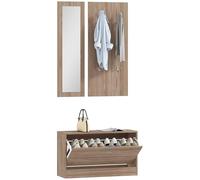 HOMCOM Ensemble de meubles d'entrée 3 pièces avec banc étagère à chaussures, porte-manteau mural et miroir, armoire de chambre et couloir en bois, 80 x 27 x 46,5 cm, marron foncé