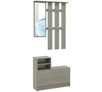 HOMCOM Ensemble de Meubles d'entrée 4-en-1 avec Porte-Manteau, Miroir, Banc avec étagère et Meuble à Chaussures pour 8 Paires de Chaussures, Gris