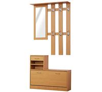 HomCom Ensemble de meubles d'entrée pour couloir 3 pièces Porte-manteau miroir Meuble à chaussures avec tiroir 90 x 22 x 116 cm Bois