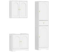 HOMCOM Ensemble de Rangement de Salle de Bain pour Petits Espaces Blanc | Meuble sous Lavabo, Colonne Haute, Armoire Murale, Étagères Réglables, Design Moderne