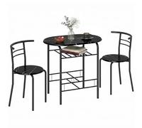 HOMCOM Ensemble de salle à manger 3 pièces avec 2 chaises, table de cuisine avec structure en métal, étagère de rangement, aspect marbre, pour petites pièces, salle à manger, noir