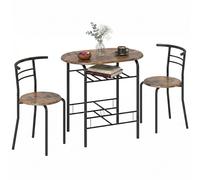 HOMCOM Ensemble de salle à manger 3 pièces avec table à manger avec 2 chaises, table de cuisine avec structure en métal, étagère de rangement, aspect bois, groupe de salle à manger pour petites pièces