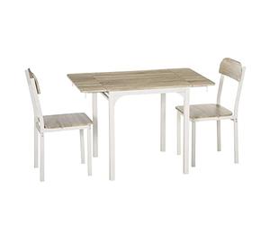 HOMCOM Ensemble de salle à manger 3 pièces Ensemble de salle à manger avec 2 chaises et 1 table Ensemble de table à manger avec plateau rabattable pour cuisine petits espaces Acier MDF naturel+blanc