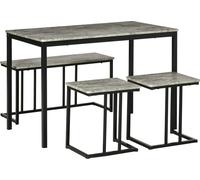 HOMCOM Ensemble de salle à manger 4 pièces, ensemble de table de cuisine, table de salle à manger avec 3 bancs pour 4 personnes, ensemble de salle à manger, ensemble de table pour cuisine, salon, gris