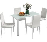 HOMCOM Ensemble de salle à manger 5 pièces, table de salle à manger avec 4 chaises, table de cuisine avec plateau en verre trempé, ensemble de salle à manger, meubles de salle à manger, ensemble de ta