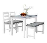 HOMCOM Ensemble de salle à manger avec 2 chaises rembourrées, banc, 4 pièces, aspect lin, pour cuisine, salon, bois de pin, gris, blanc