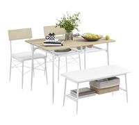 HOMCOM Ensemble de Salle à Manger avec Banc et 2 chaises - Peu encombrant - avec étagère pour 4 Personnes - pour Salle à Manger, Cuisine, chêne