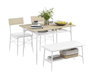 HOMCOM Ensemble de Salle à Manger avec Banc et 2 chaises - Peu encombrant - avec étagère pour 4 Personnes - pour Salle à Manger, Cuisine, chêne