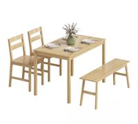 HOMCOM Ensemble de Salle à Manger en Bambou 4 Places Moderne Bois Naturel | Table à Manger, 2 Chaises et Banc, pour Petit Espace, Cuisine, Coin Petit-Déjeuner