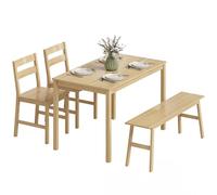 HOMCOM Ensemble de Salle à Manger en Bambou, Table à Manger avec 2 chaises et Banc pour 4 Personnes, Style Moderne, pour Petit Espace, Cuisine, Coin Petit-déjeuner, Bois Naturel