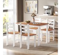 HOMCOM Ensemble de salle à manger, Table à manger, 4 chaises, Ensemble de salle à manger, Bois de pin, Marron+Blanc