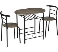 HOMCOM Ensemble de salle à manger, table de salle à manger avec 2 chaises, ensemble de salle à manger pour 2 personnes, table de cuisine ovale avec compartiment de rangement, ensemble de table de cuis