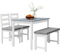 HOMCOM Ensemble de salle à manger, table de salle à manger avec 2 chaises rembourrées, banc, ensemble de table de salle à manger 4 pièces, ensemble de salle à manger avec aspect lin pour cuisine, salo