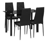 HOMCOM Ensemble de Table à Manger avec 4 Chaises, 5 Pièces Cuisine, Noir | Ensemble de Meubles de Cuisine, Plateau en Verre Trempé, Pieds en Acier, 4 Personnes