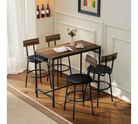 HOMCOM Ensemble de table de bar 5 pièces avec 4 chaises, Design industriel, pour cuisine, salle à manger, bois, acier, Marron