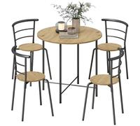 HOMCOM Ensemble de table et chaises de salle à manger, table de cuisine ronde avec 4 chaises, style industriel, cadre métallique, pour petits espaces, salon, naturel