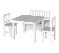 HomCom – Ensemble table et chaises enfant 4 pièces – Banc coffre 2 en 1 – MDF pin blanc gris