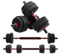 HomCom Kit haltères musculation 2-en-1 – Lot 2, 25 kg réglables, barres incluses, HDPE Noir/Rouge