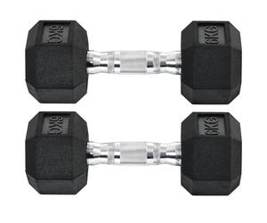 HOMCOM Ensemble d'haltères courtes, lot de 2 haltères hexagonaux recouverts de caoutchouc, acier noir