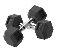HOMCOM Ensemble d'haltères courtes, lot de 2 haltères hexagonaux recouverts de caoutchouc, pour entraînement musculaire et haltérophilie à domicile, la salle de sport, en acier noir