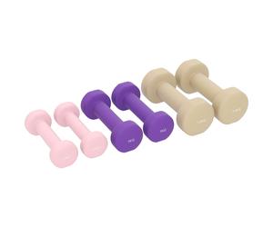 HOMCOM Ensemble d'haltères courtes multicolores total 6 kg avec mallette 6 haltères 0,5kg, 1kg, 1,5kg rose, violet, café