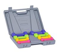 HOMCOM Ensemble d'haltères courtes total 10 Kg - paires de 0,5/1/1,5/2 Kg avec malette - entraînement musculaire & haltérophilie - métal PU multicolore