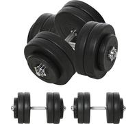 HOMCOM Ensemble d'haltères courts 2 pièces, ensemble d'haltères courts 50 kg avec 2 barres d'haltères courts, 12 poids & 4 fermetures en étoile, pour musculation, fitness, acier, noir