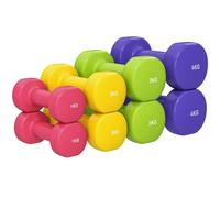 HOMCOM Ensemble d'haltères hexagonaux total 20 kg, lot de 8 haltères courts de gym 1 kg - 4 kg avec revêtement en polyuréthane pour la maison, la gym, en acier, multicolore