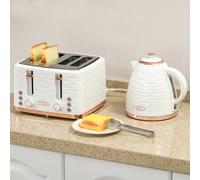 HOMCOM Ensemble grille-pain et bouilloire 2 en 1, 7 niveaux de brunissage, fonctions de décongélation et réchauffage, Blanc crème