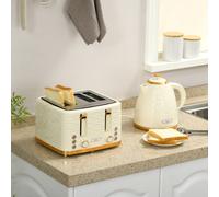 HOMCOM Ensemble grille-pain et bouilloire 2-en-1, 7 niveaux de brunissage, fonctions décongélation et réchauffage, Beige